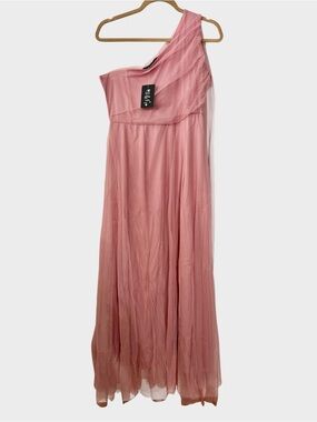 U&F Soft Pink One Shoulder Mesh Long Gown Large Wedding Especial Ocassions